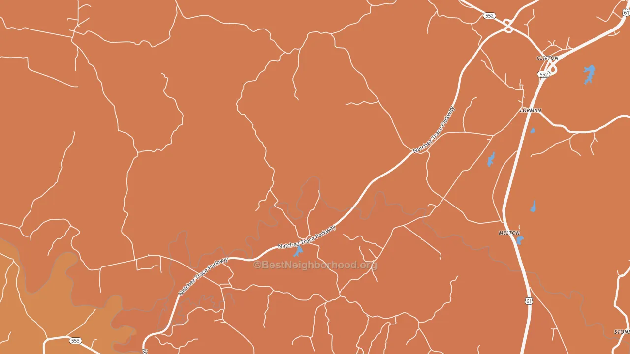 Map of the best neighborhoods in the Russum area, with better matches in green and worse matches in red