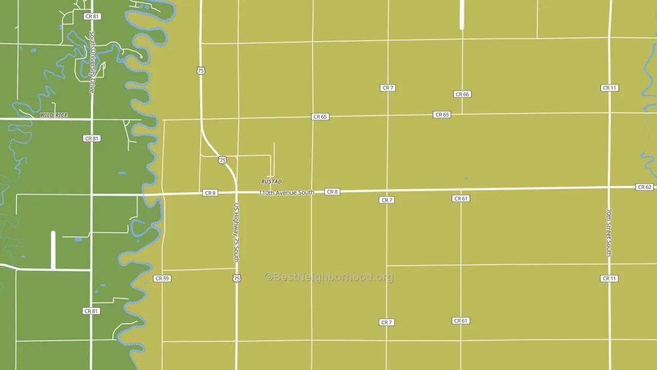 Map of the best neighborhoods in the Rustad area, with better matches in green and worse matches in red