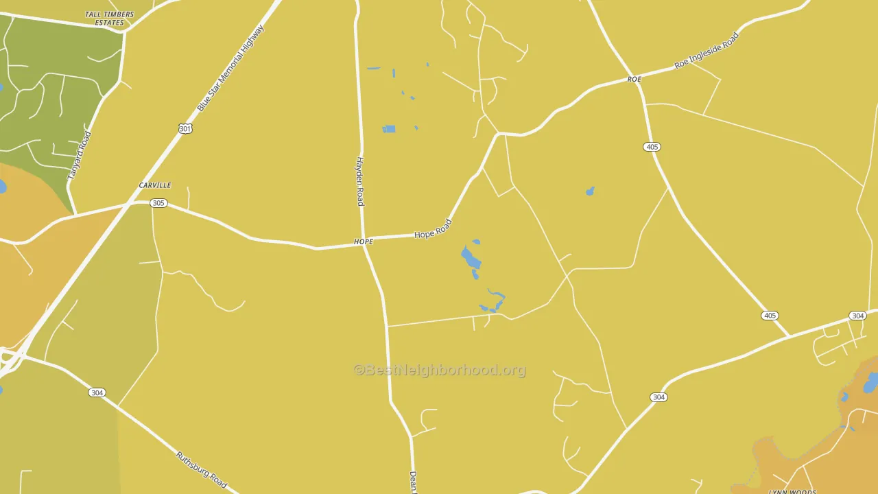 Map of the best neighborhoods in the Ruthsburg area, with better matches in green and worse matches in red