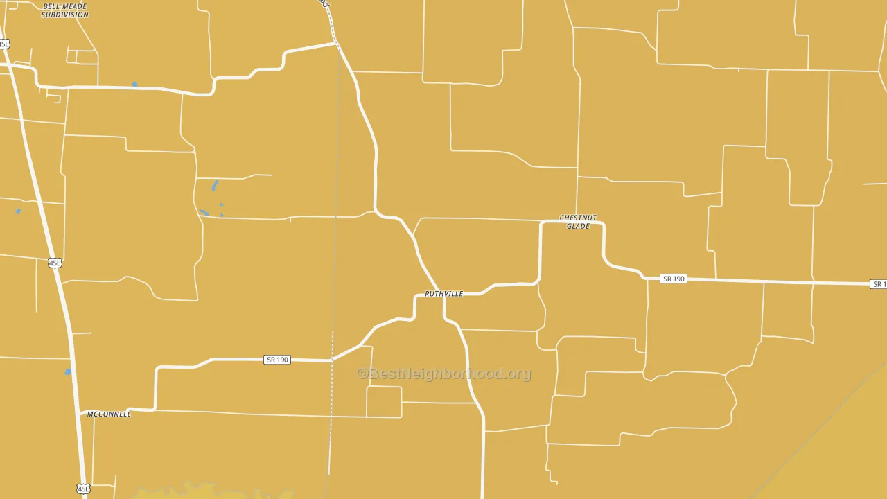 Map of the best neighborhoods in the Ruthville area, with better matches in green and worse matches in red