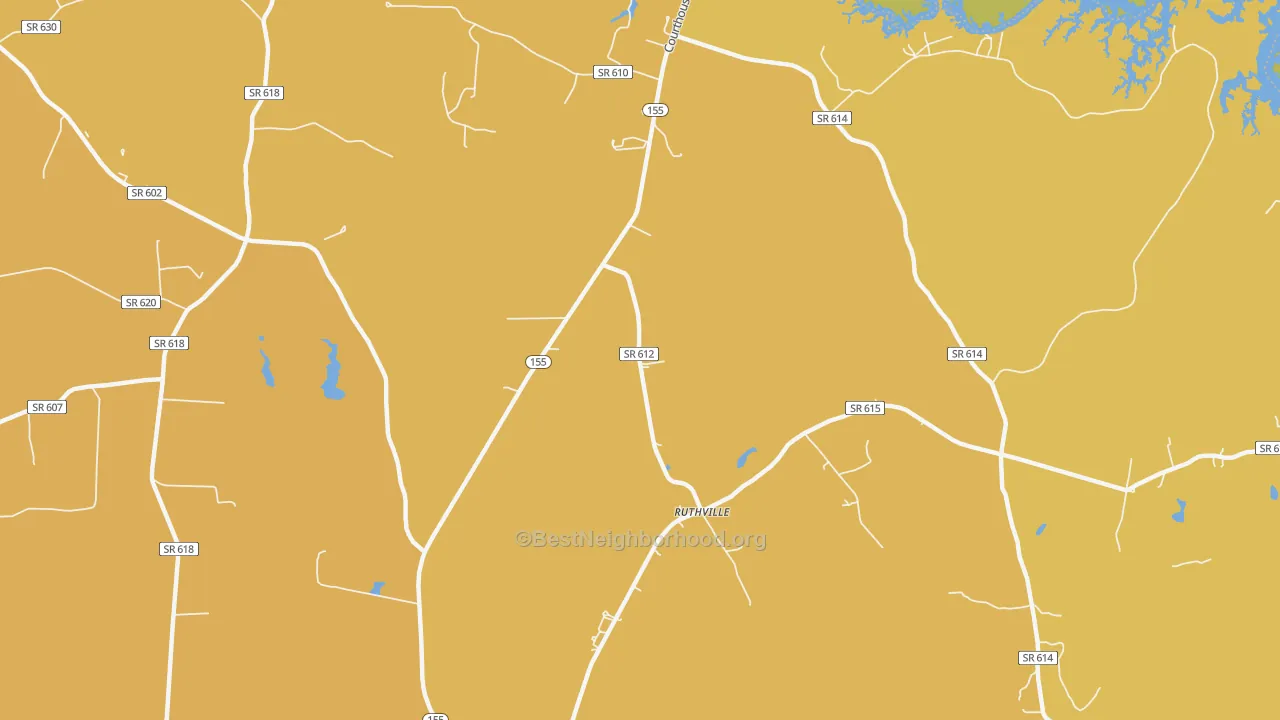 Map of the best neighborhoods in the Ruthville area, with better matches in green and worse matches in red