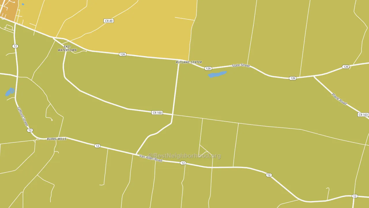 Map of the best neighborhoods in the Rutland Center area, with better matches in green and worse matches in red