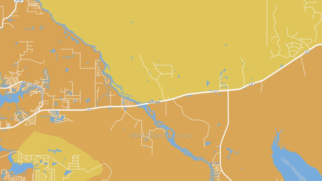 Map of the best neighborhoods in the Rutland area, with better matches in green and worse matches in red