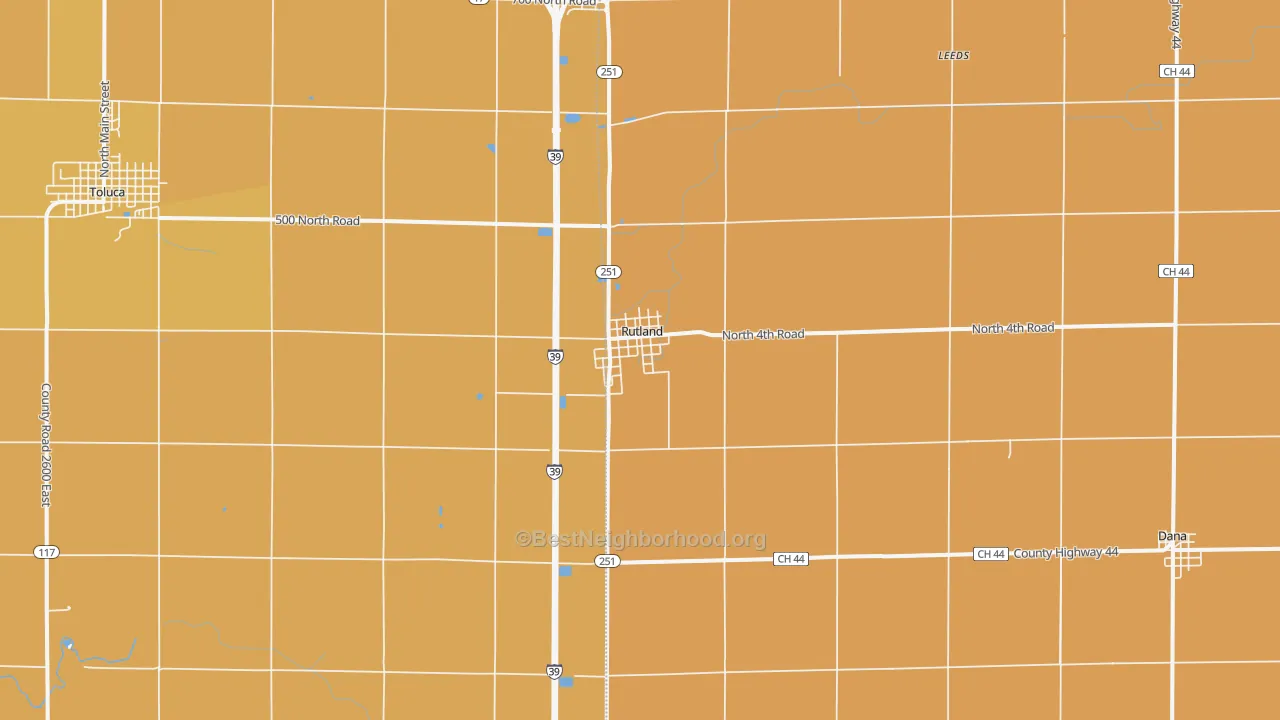 Map of the best neighborhoods in the Rutland area, with better matches in green and worse matches in red