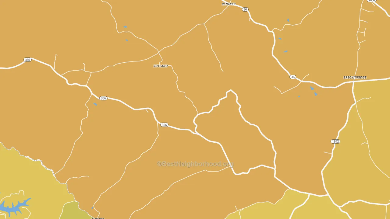 Map of the best neighborhoods in the Rutland area, with better matches in green and worse matches in red