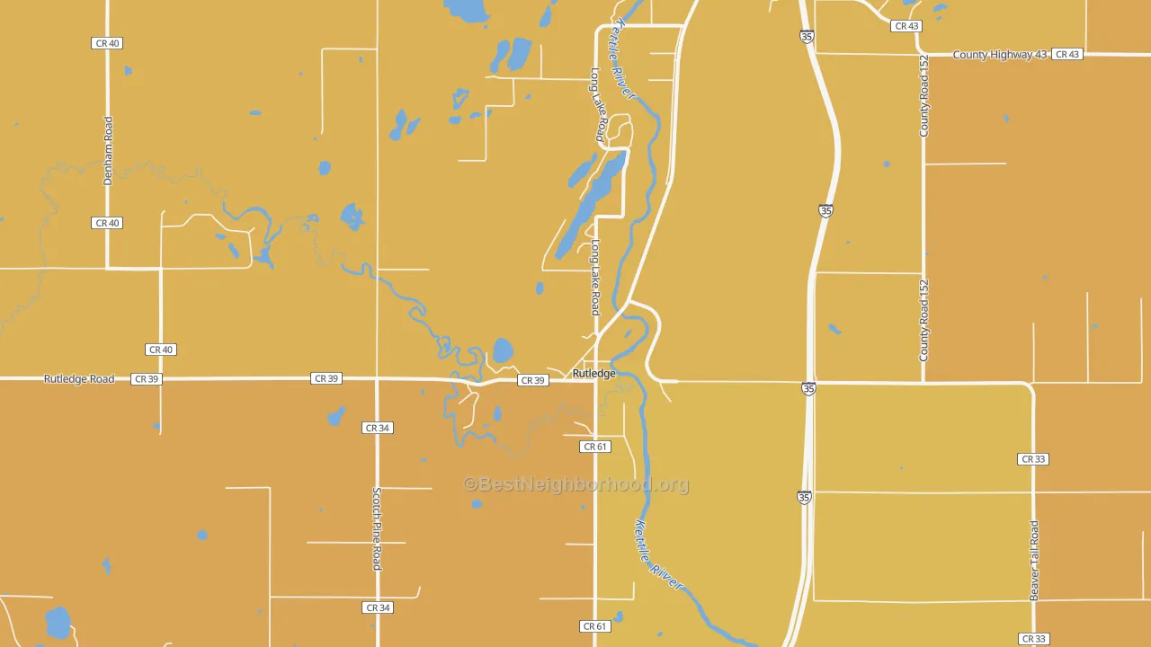 Map of the best neighborhoods in the Rutledge area, with better matches in green and worse matches in red