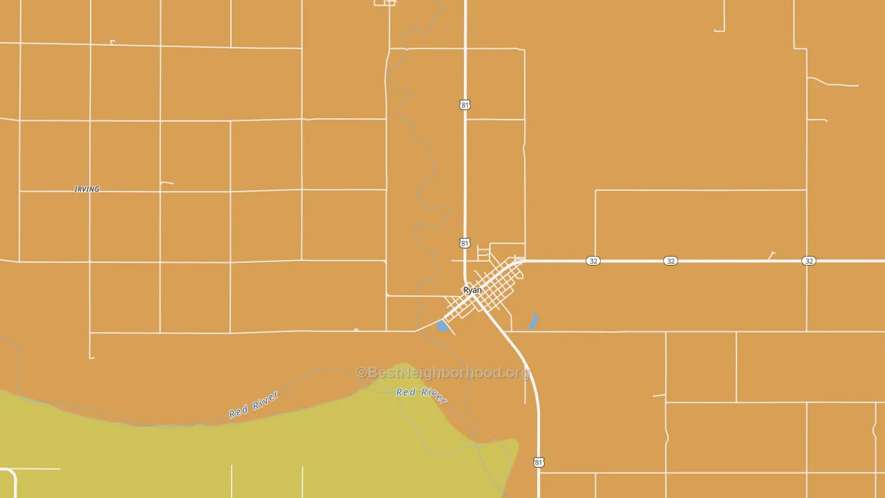 Map of the best neighborhoods in the Ryan area, with better matches in green and worse matches in red
