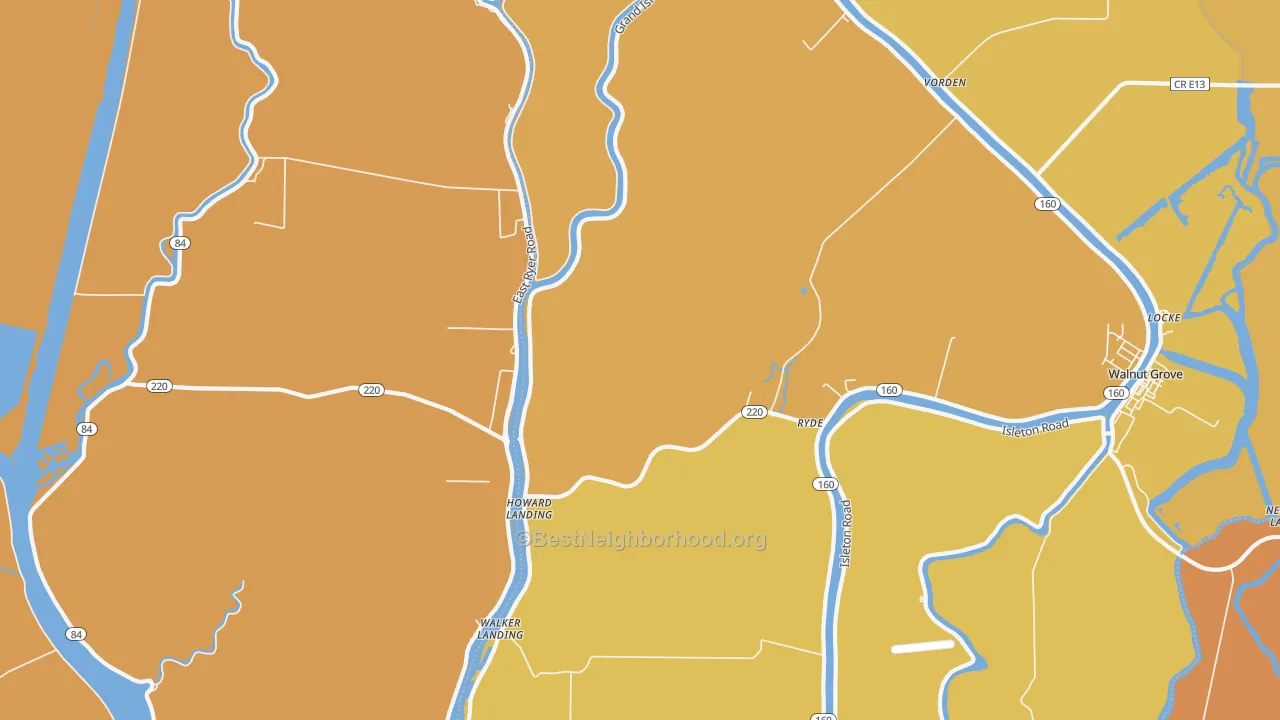 Map of the best neighborhoods in the Ryde area, with better matches in green and worse matches in red