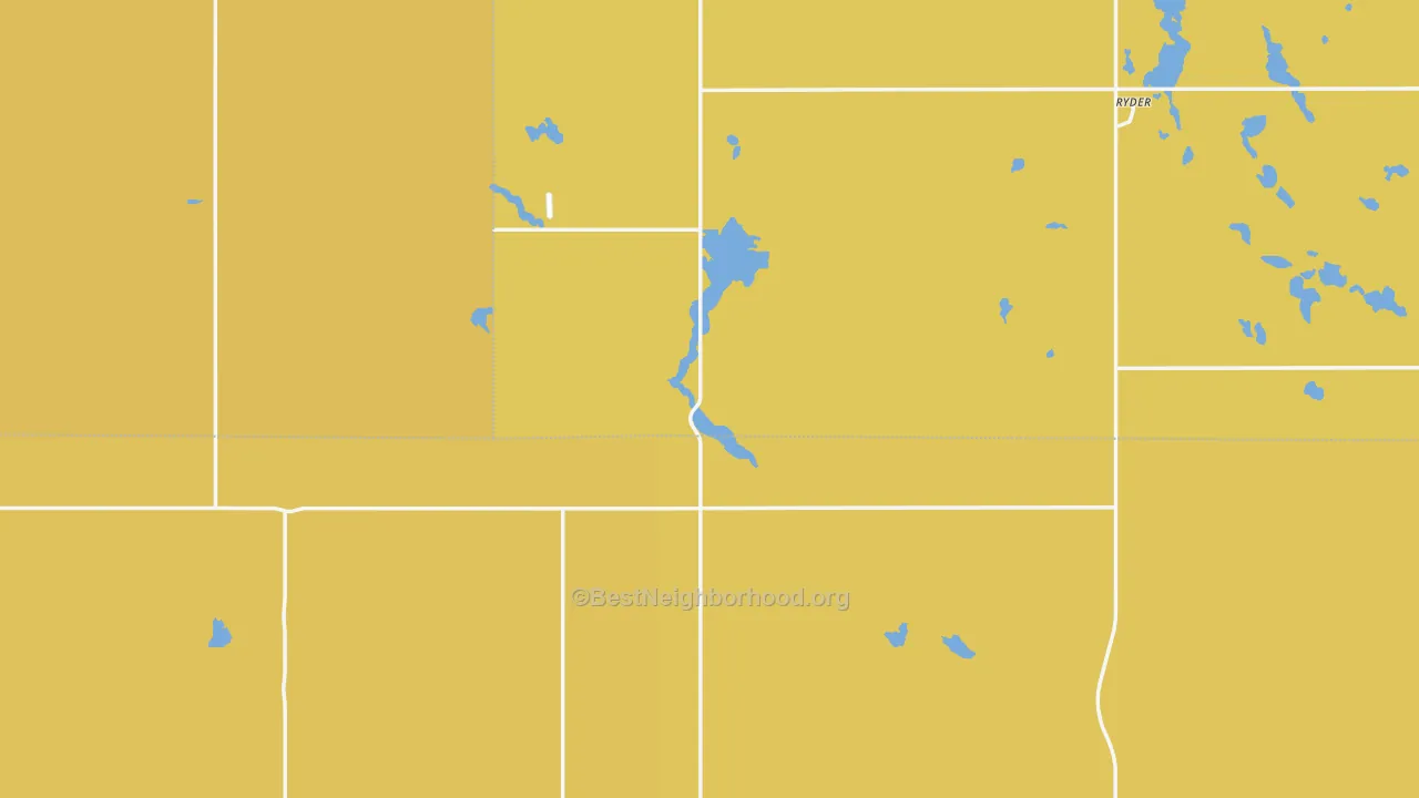 Map of the best neighborhoods in the Ryder area, with better matches in green and worse matches in red