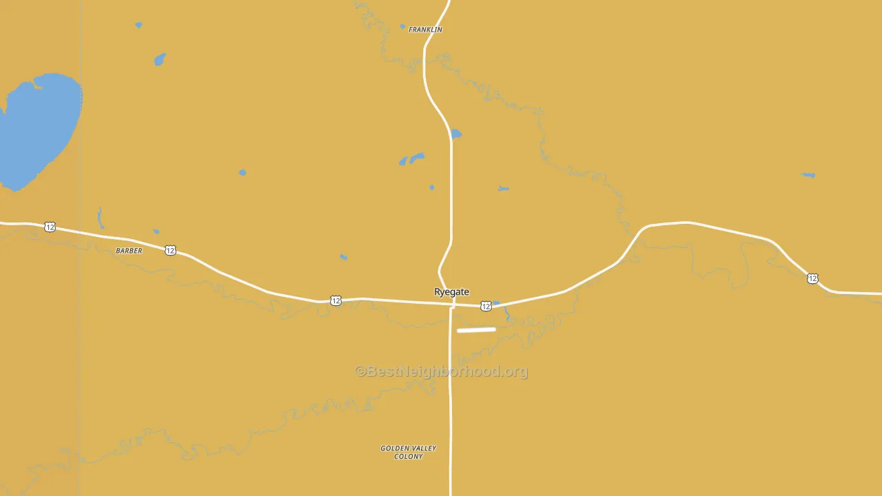 Map of the best neighborhoods in the Ryegate area, with better matches in green and worse matches in red