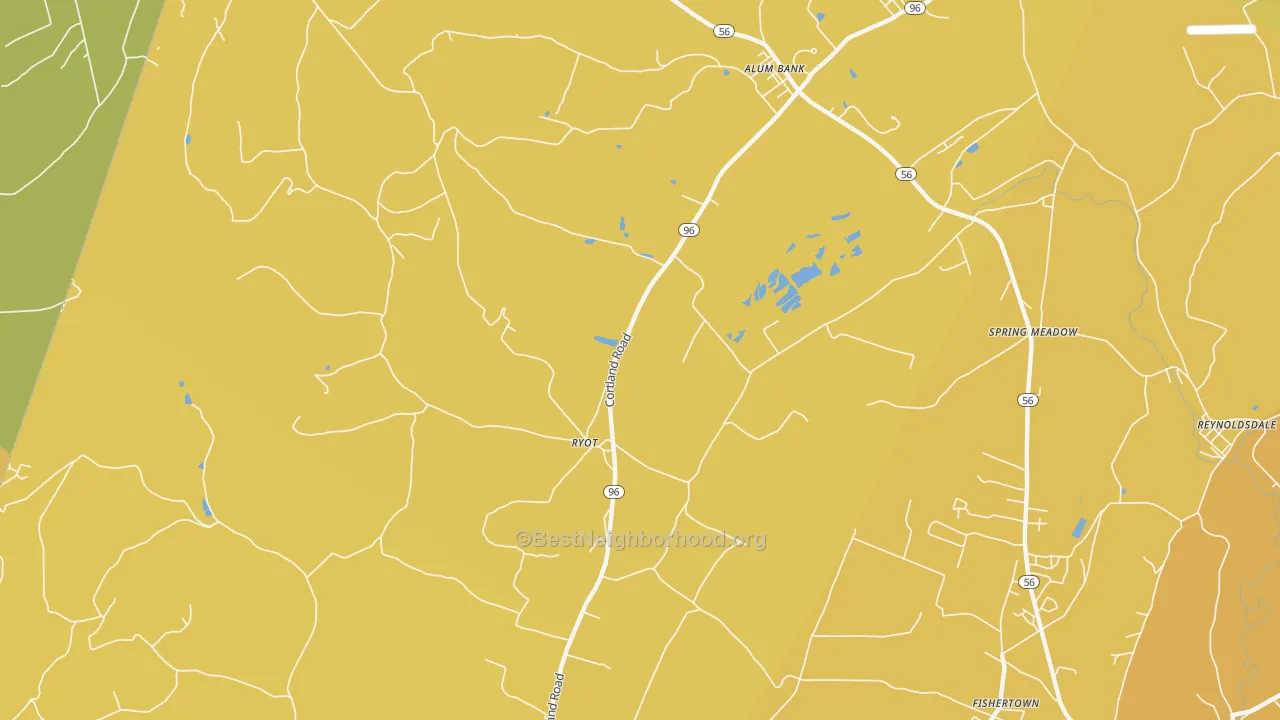 Map of the best neighborhoods in the Ryot area, with better matches in green and worse matches in red