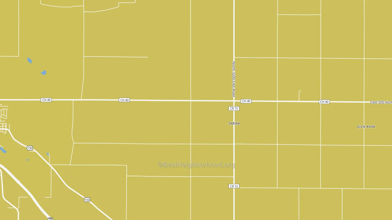Map of the best neighborhoods in the Sabina area, with better matches in green and worse matches in red