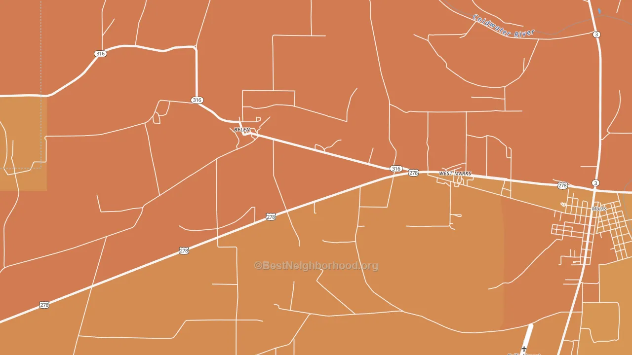 Map of the best neighborhoods in the Sabino area, with better matches in green and worse matches in red