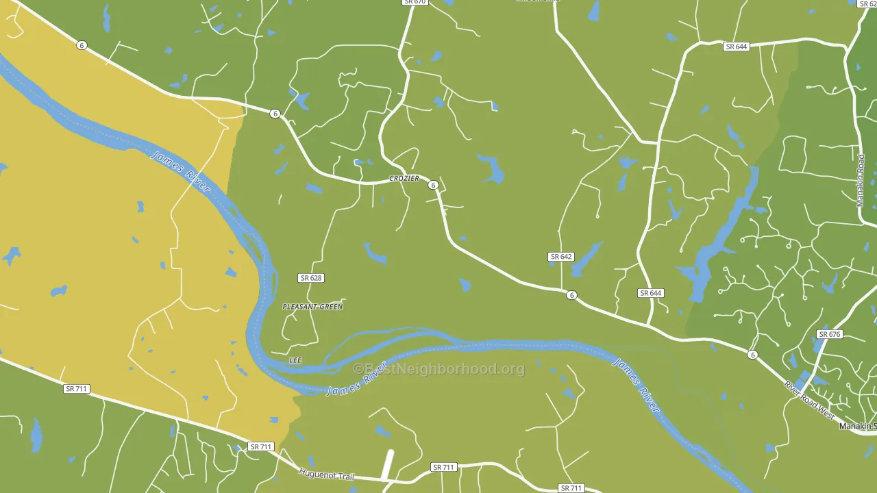 Map of the best neighborhoods in the Sabot area, with better matches in green and worse matches in red