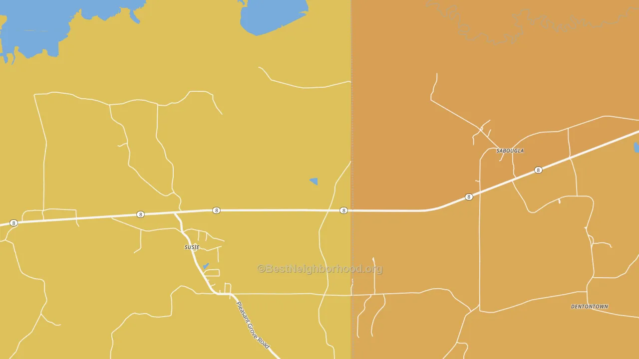 Map of the best neighborhoods in the Sabougla area, with better matches in green and worse matches in red