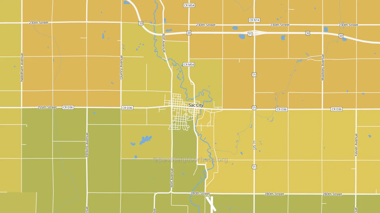 Map of the best neighborhoods in the Sac City area, with better matches in green and worse matches in red