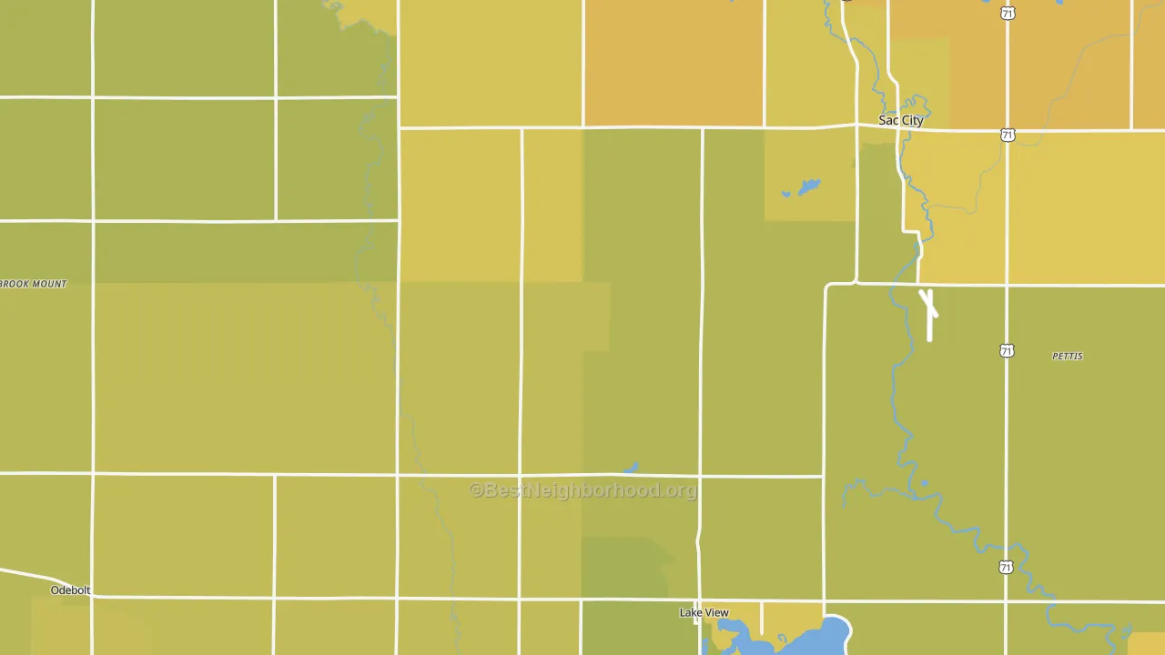 Map of the best neighborhoods in the Sac County area, with better matches in green and worse matches in red