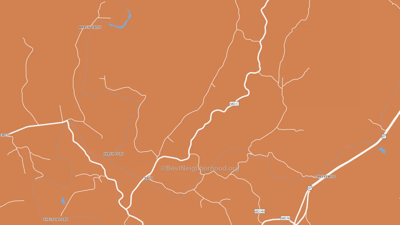 Map of the best neighborhoods in the Saco area, with better matches in green and worse matches in red