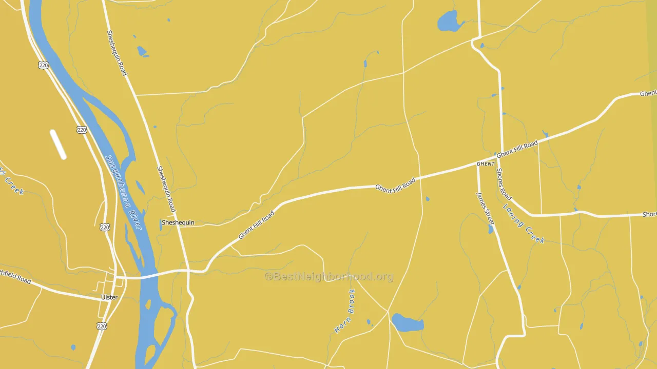 Map of the best neighborhoods in the Saco area, with better matches in green and worse matches in red