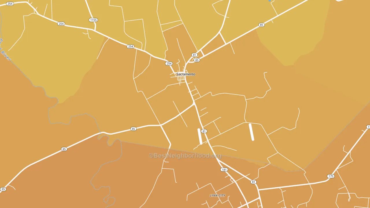 Map of the best neighborhoods in the Sacramento area, with better matches in green and worse matches in red