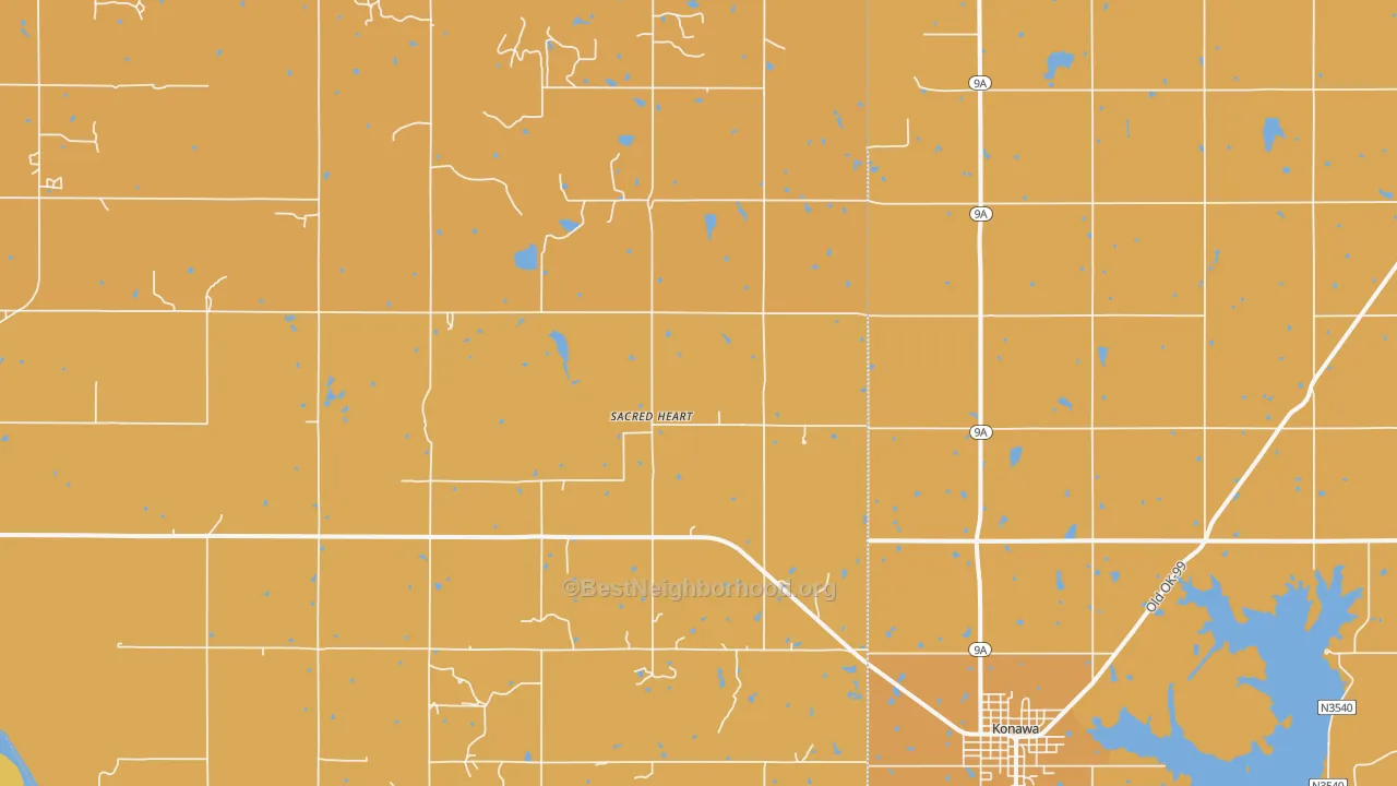 Map of the best neighborhoods in the Sacred Heart area, with better matches in green and worse matches in red
