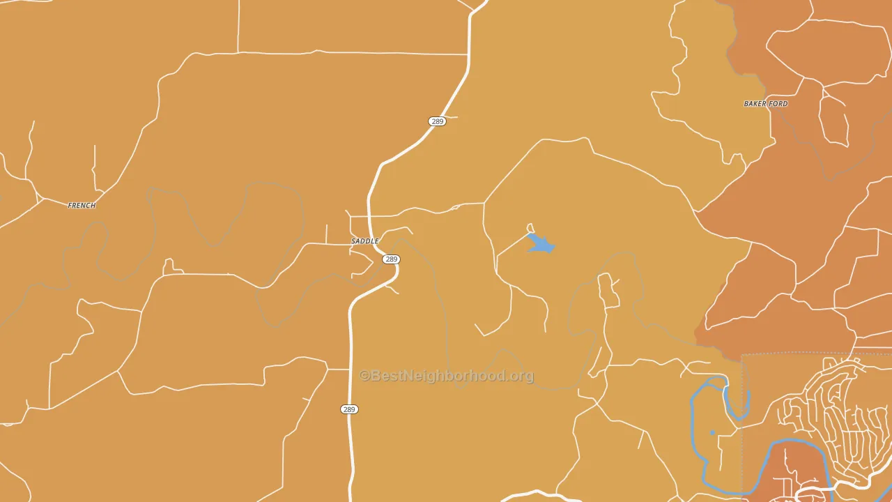 Map of the best neighborhoods in the Saddle area, with better matches in green and worse matches in red