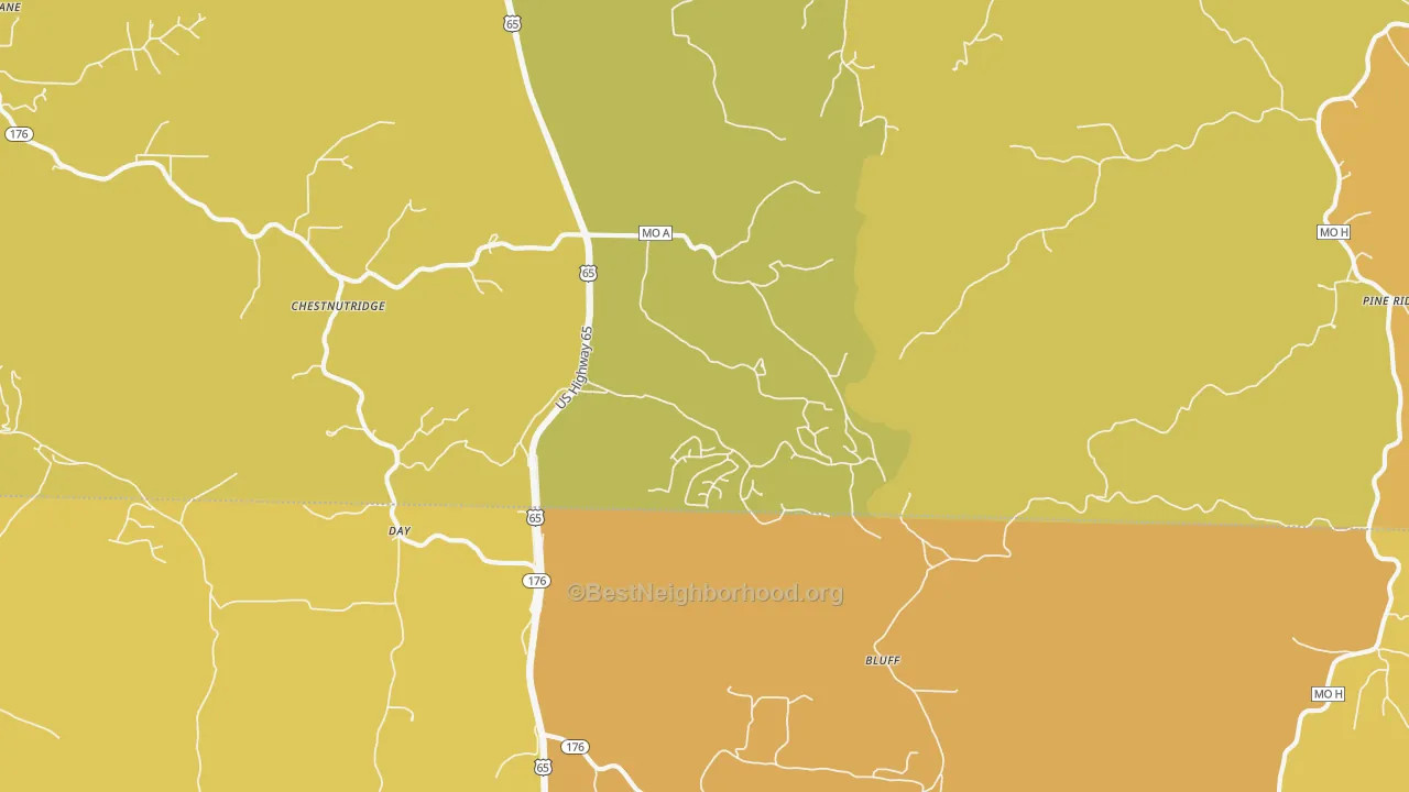 Map of the best neighborhoods in the Saddlebrooke area, with better matches in green and worse matches in red