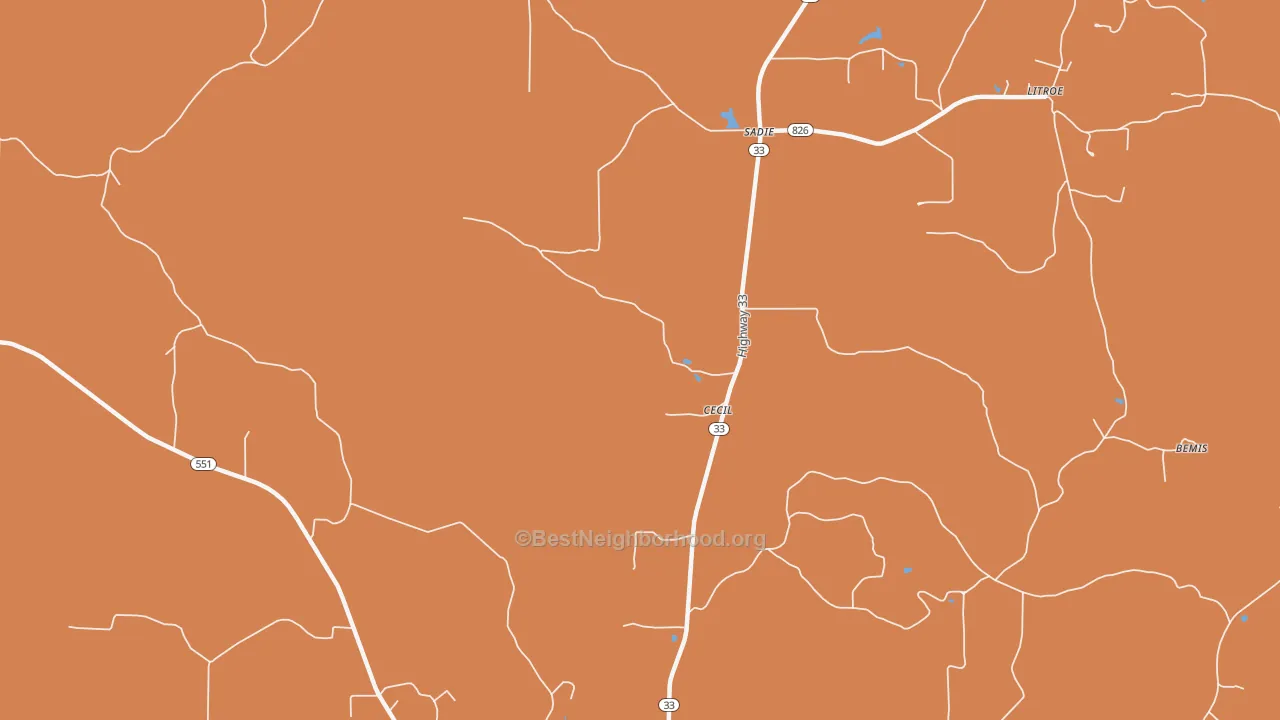 Map of the best neighborhoods in the Sadie area, with better matches in green and worse matches in red
