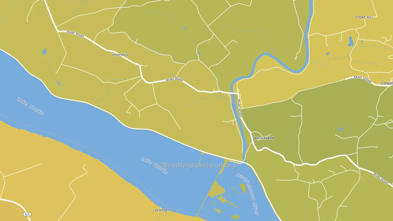 Map of the best neighborhoods in the Safe Harbor area, with better matches in green and worse matches in red