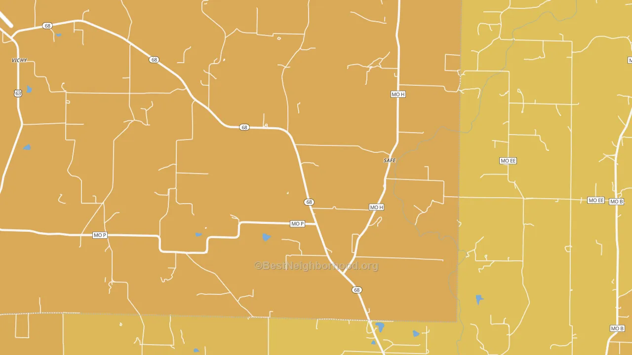 Map of the best neighborhoods in the Safe area, with better matches in green and worse matches in red