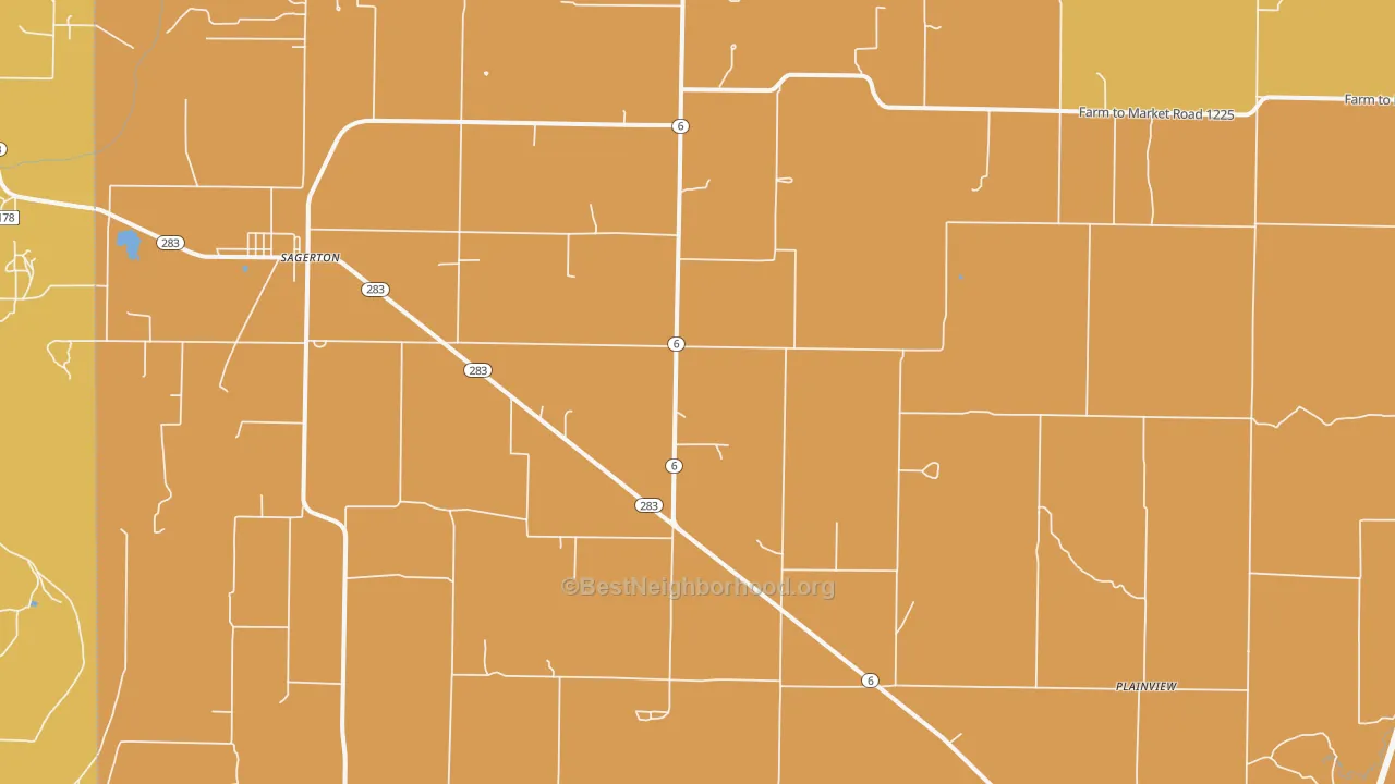 Map of the best neighborhoods in the Sagerton area, with better matches in green and worse matches in red