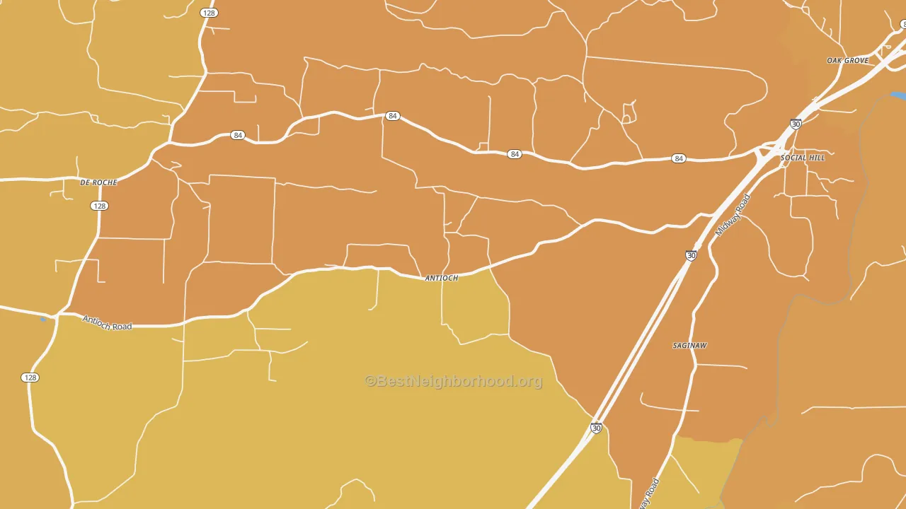 Map of the best neighborhoods in the Saginaw area, with better matches in green and worse matches in red