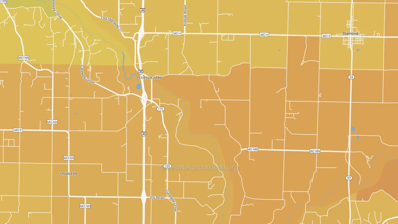 Map of the best neighborhoods in the Saginaw area, with better matches in green and worse matches in red