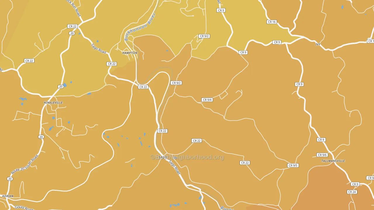 Map of the best neighborhoods in the Sago area, with better matches in green and worse matches in red