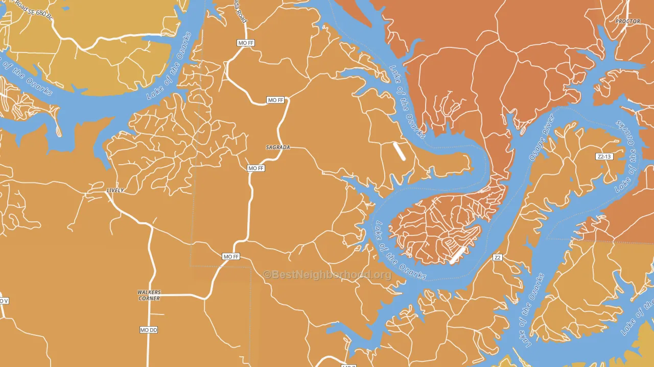 Map of the best neighborhoods in the Sagrada area, with better matches in green and worse matches in red