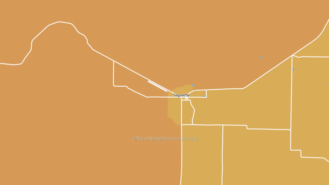 Map of the best neighborhoods in the Saguache area, with better matches in green and worse matches in red