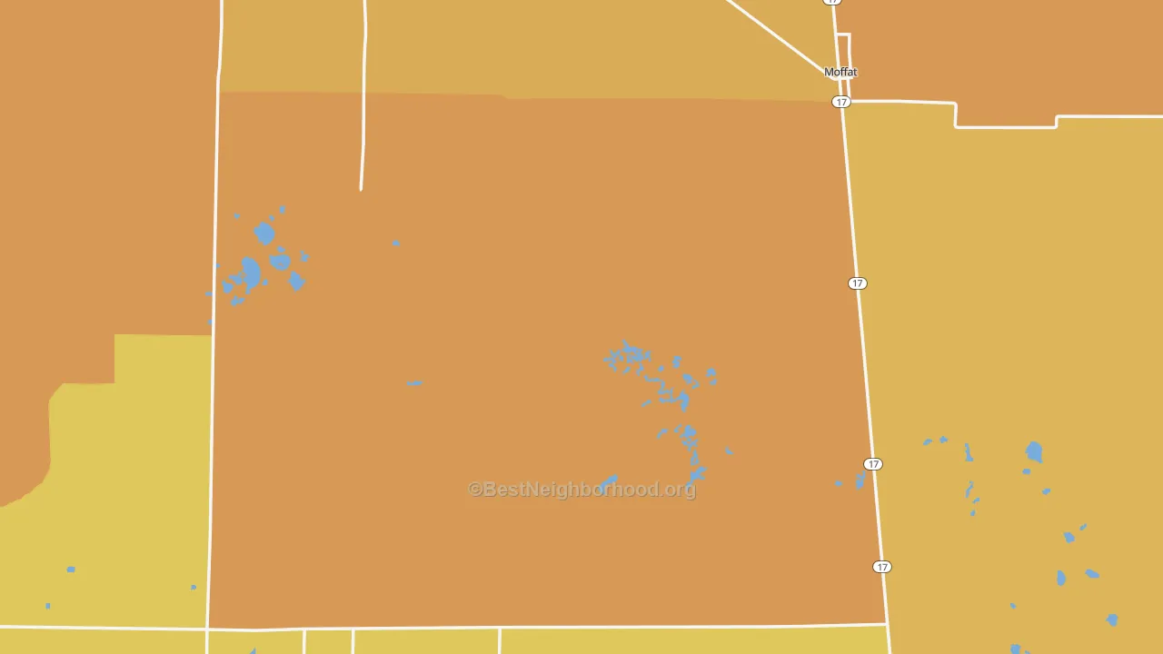 Map of the best neighborhoods in the Saguache County area, with better matches in green and worse matches in red