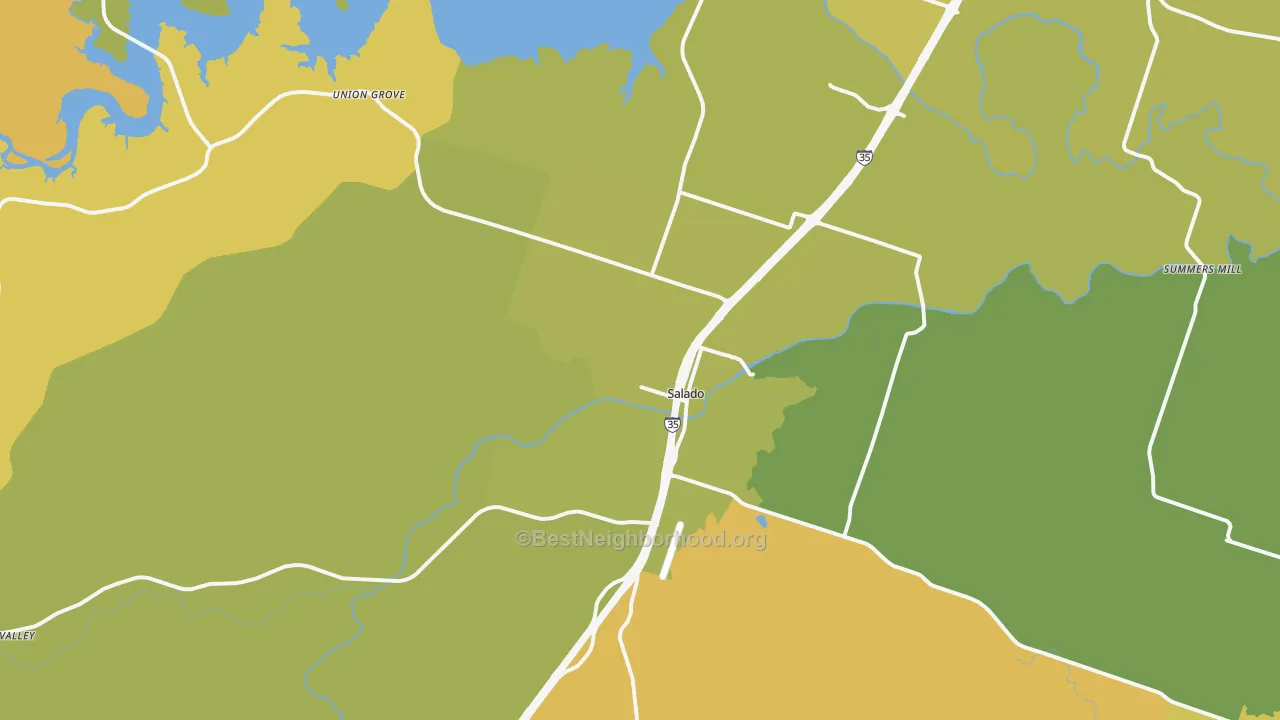 Map of the best neighborhoods in the Salado area, with better matches in green and worse matches in red