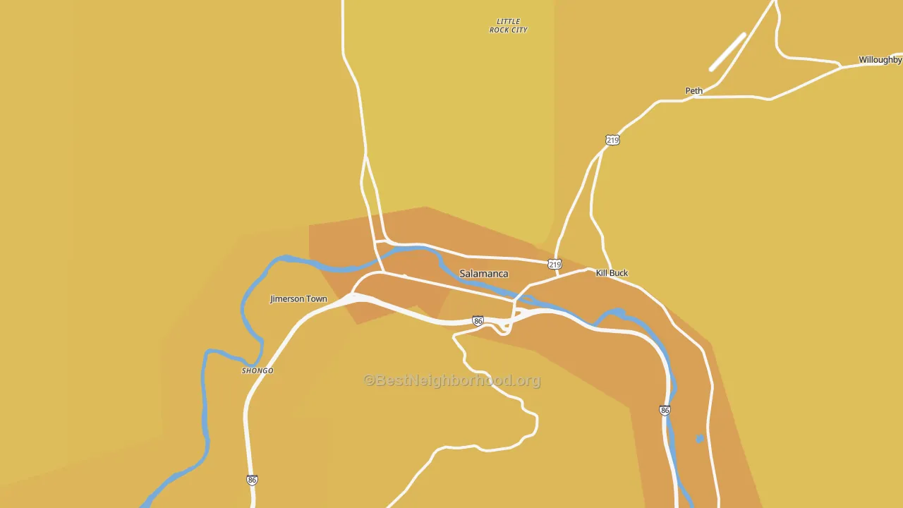 Map of the best neighborhoods in the Salamanca area, with better matches in green and worse matches in red