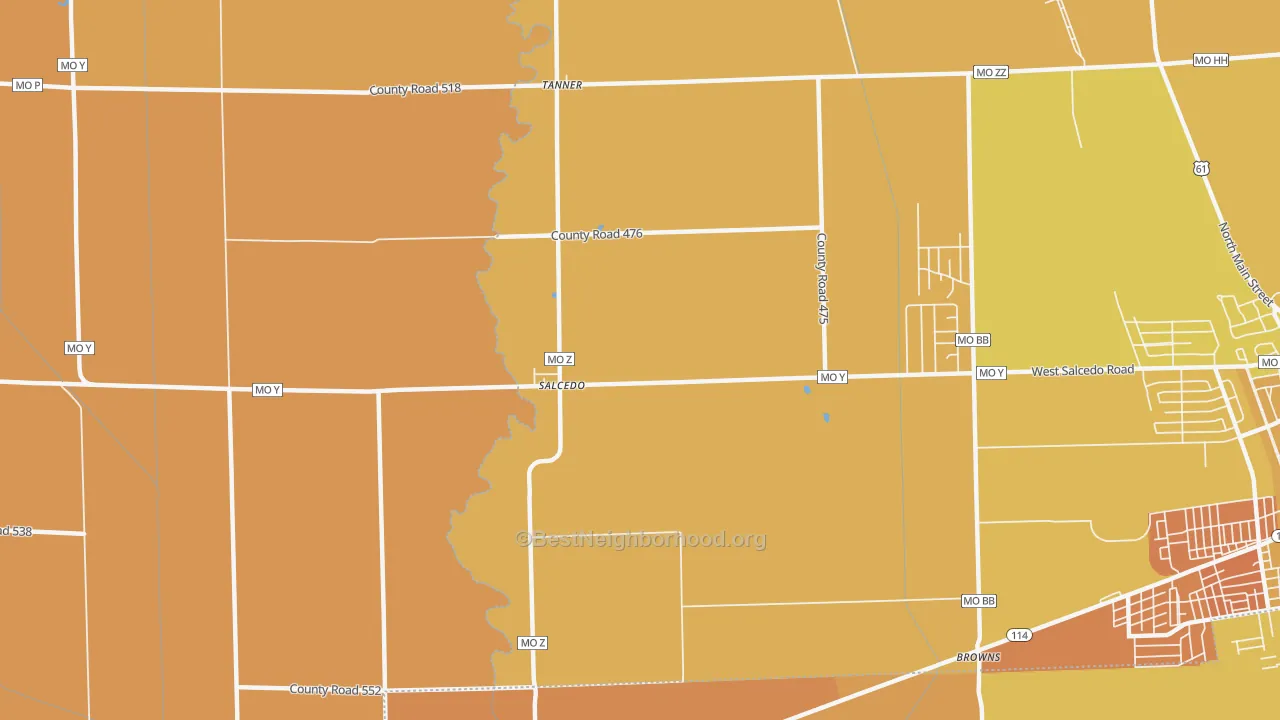 Map of the best neighborhoods in the Salcedo area, with better matches in green and worse matches in red