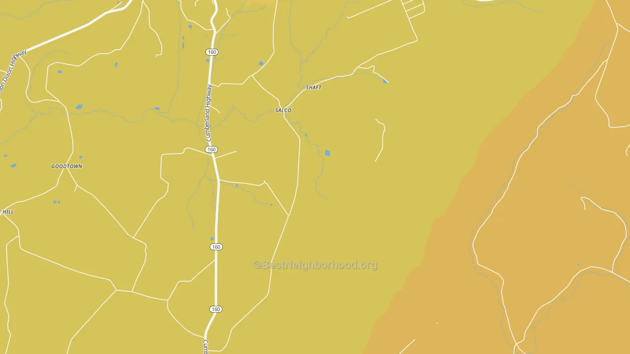 Map of the best neighborhoods in the Salco area, with better matches in green and worse matches in red
