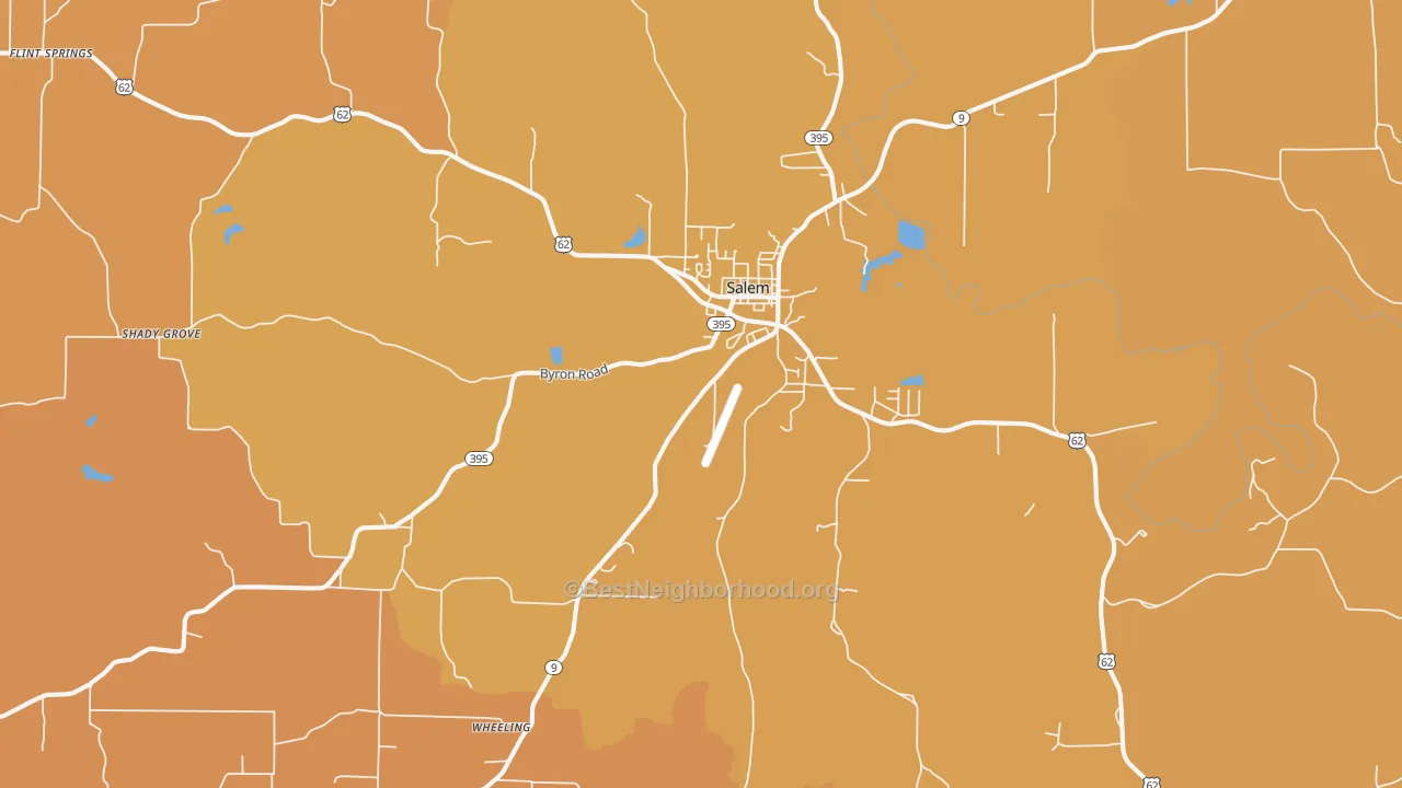 Map of the best neighborhoods in the Salem area, with better matches in green and worse matches in red