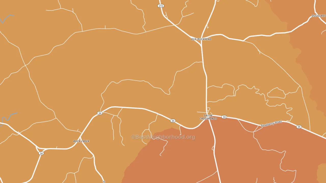 Map of the best neighborhoods in the Salem Crossroads area, with better matches in green and worse matches in red