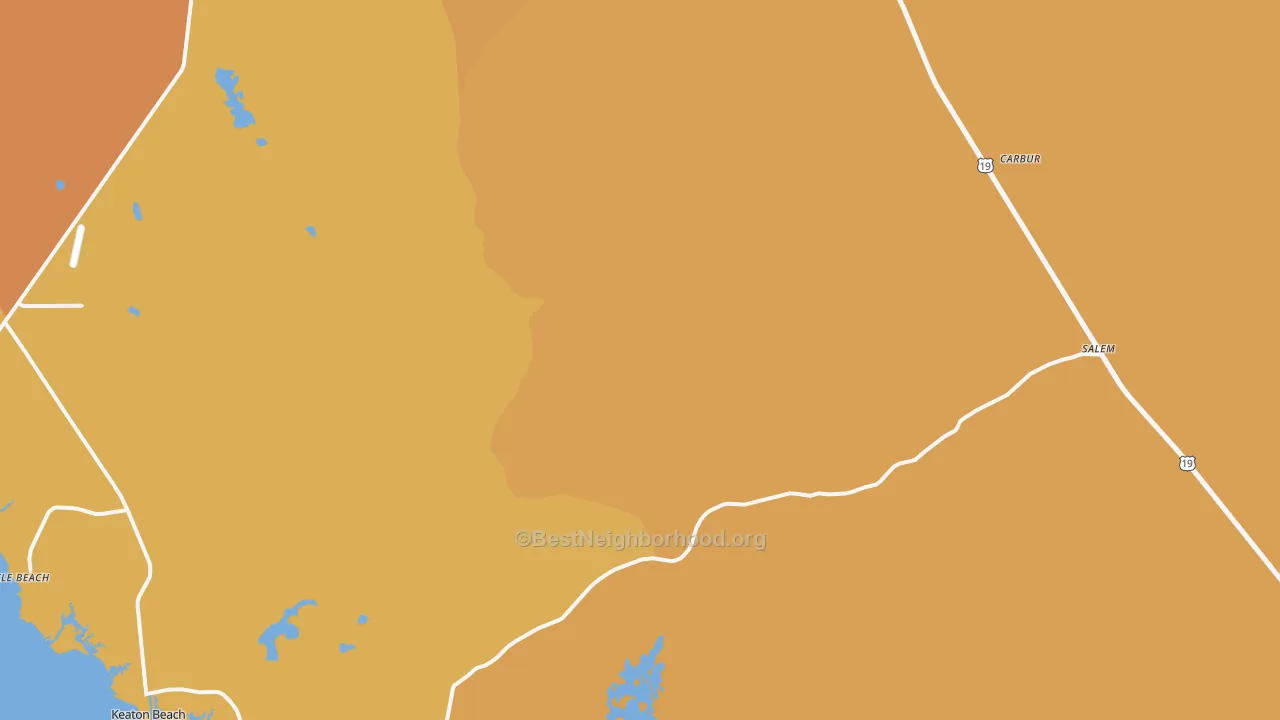 Map of the best neighborhoods in the Salem area, with better matches in green and worse matches in red