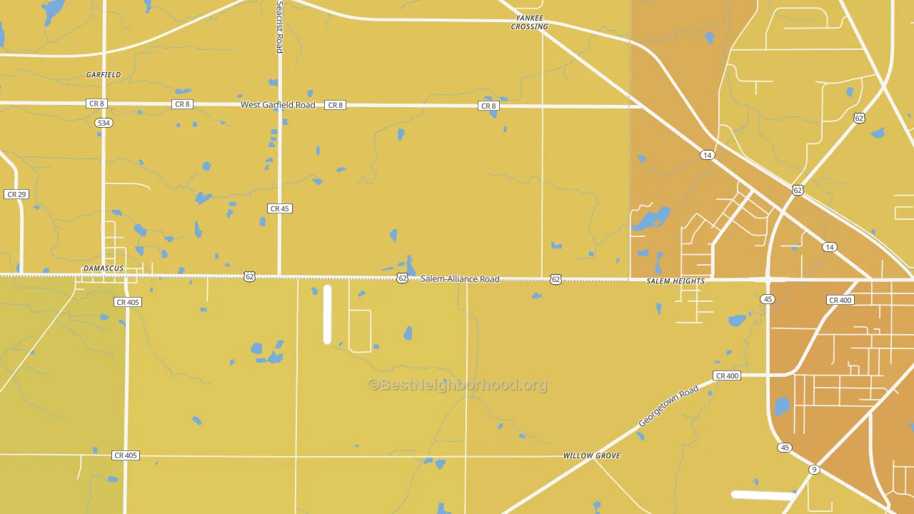 Map of the best neighborhoods in the Salem Heights area, with better matches in green and worse matches in red