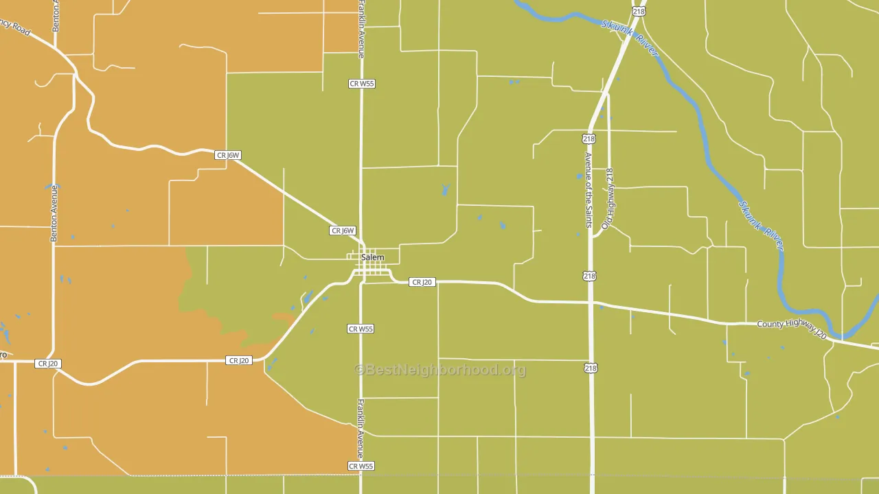 Map of the best neighborhoods in the Salem area, with better matches in green and worse matches in red