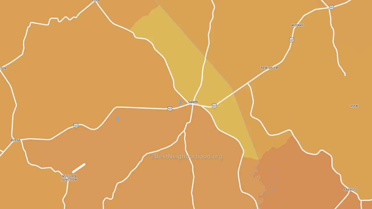 Map of the best neighborhoods in the Salem area, with better matches in green and worse matches in red