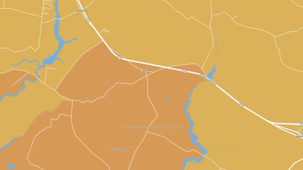 Map of the best neighborhoods in the Salem area, with better matches in green and worse matches in red