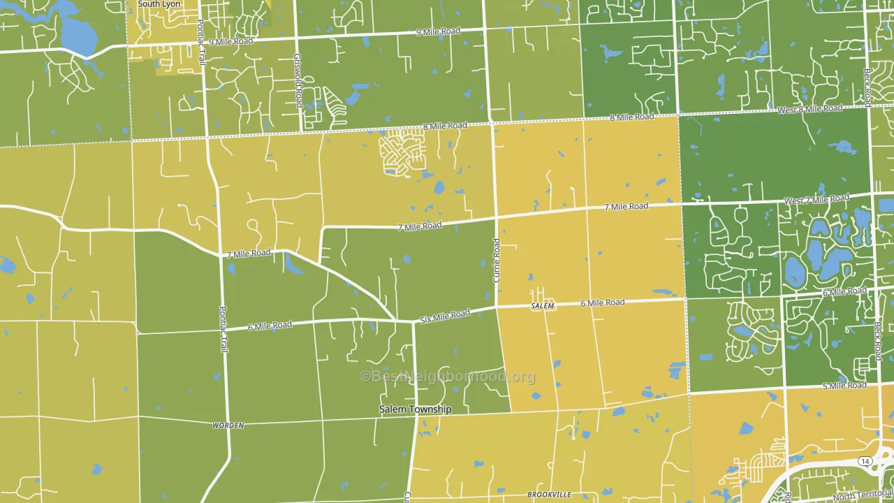 Map of the best neighborhoods in the Salem area, with better matches in green and worse matches in red