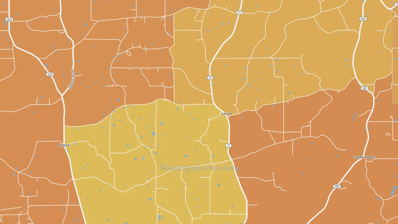 Map of the best neighborhoods in the Salem area, with better matches in green and worse matches in red